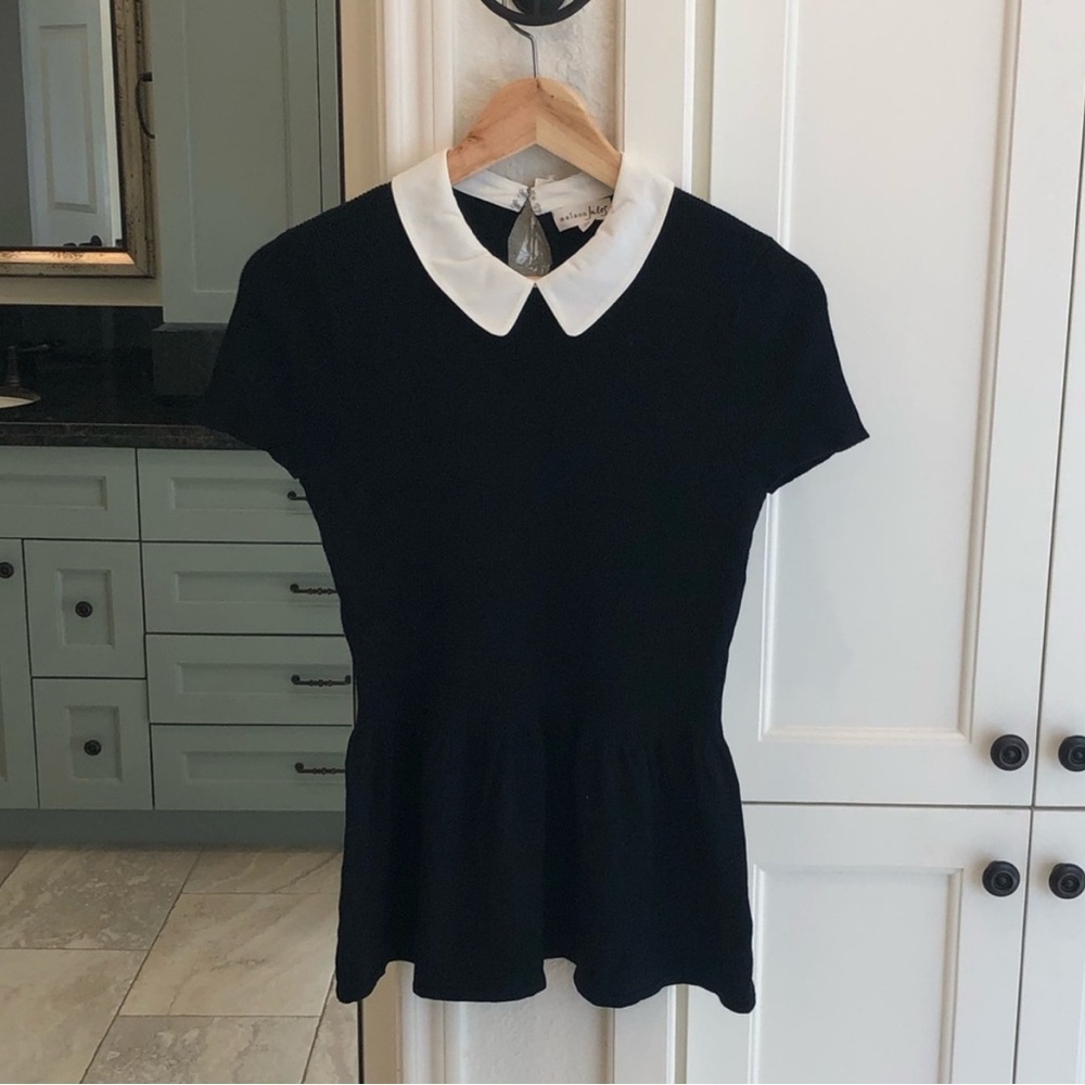 ANTHROPOLOGIE Maison Jules Peter Pan Collar SWEATER LARGE Short Sleeve NWOT - Picture 3 of 7